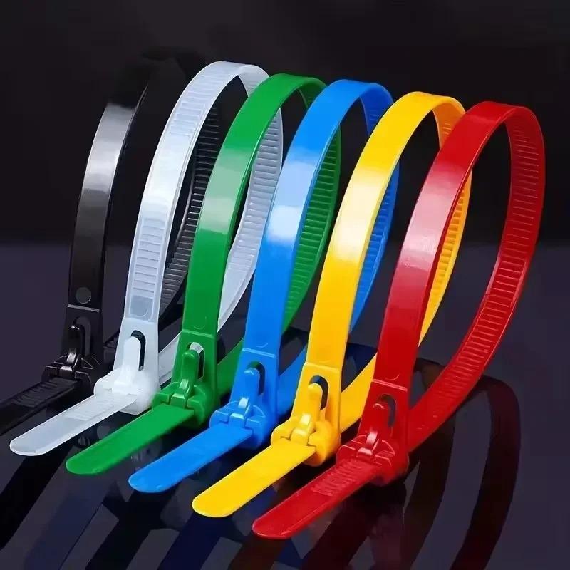 100 Reusable Cable Ties, Cable Lock Loop Nylon Ties Removable Recyclable Mixed Colours Black White Colored Plastic Clip Fastener