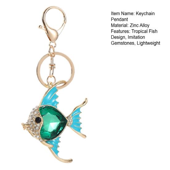 Keychain Pendant Imitation Gemstones Inlaid Tropical Fish Design Key Chain with Anti-Oxidation Lobster Clasp