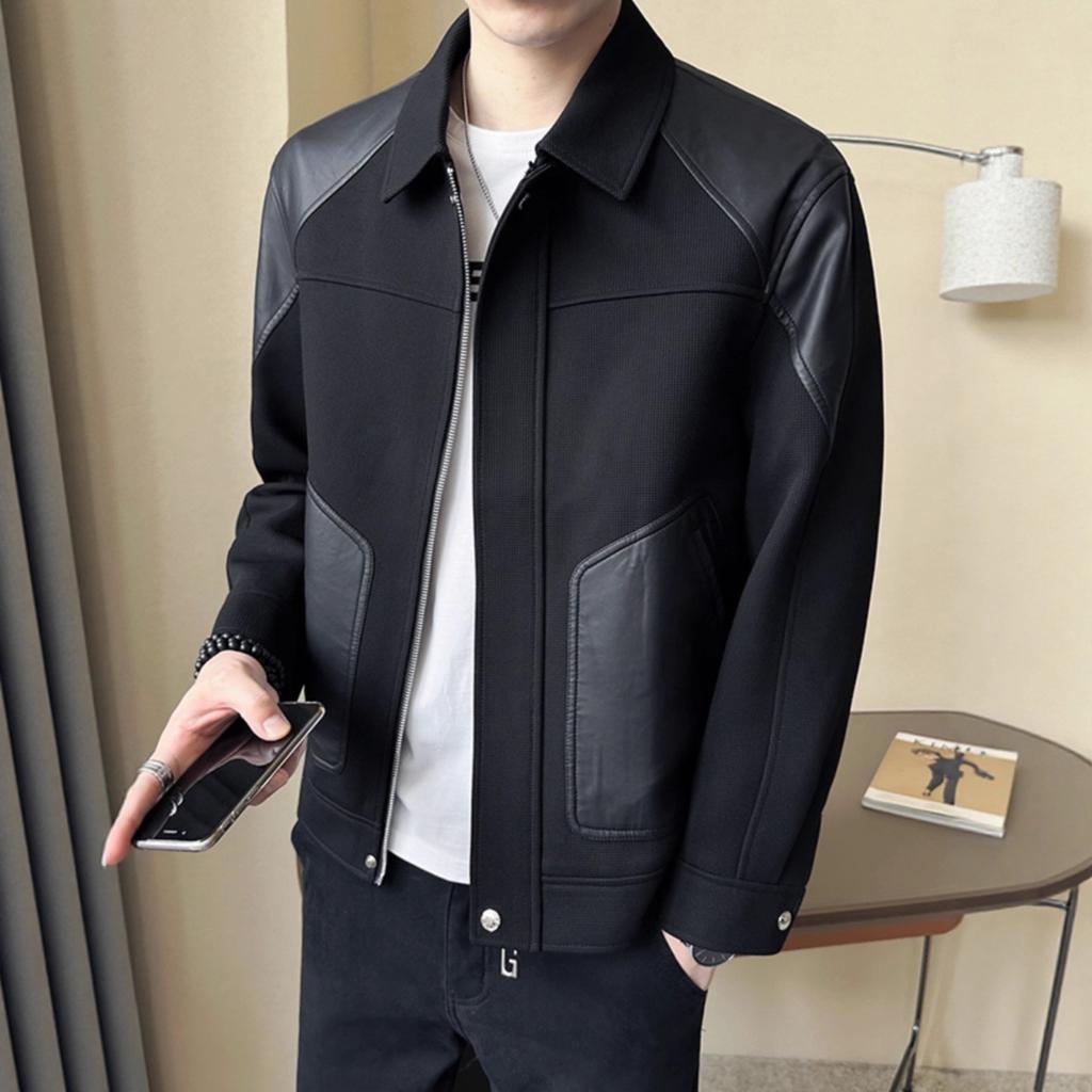 Coat Men's Spring and Autumn New Splicing High-end Jacket Spring Men's Leather Jacket