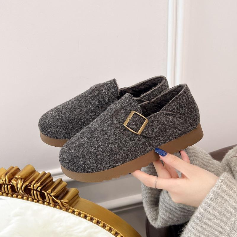 Winter New Women's Shoes Two Wear Fleece Thickened Non-slip Comfortable Warm Bag and Retro Flat Cotton Shoes