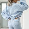 Giacca Corta in Velluto a Coste Vintage Autunnale da Donna Cappotto Monocolore Revers Manica a Lanterna Monopetto Capospalla