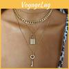 Trendy Layered Key Lock Necklace Stylish Geometric Design Fashionable Alloy Jewelry