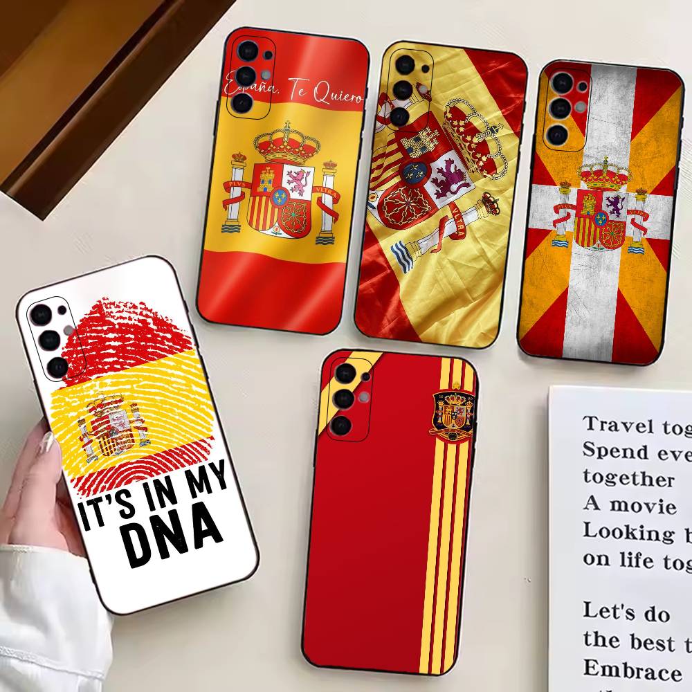S-Spain Flag F-Football Fan Support Phone Case Black Silicone Soft For Samsung S25,S24,S21,S22,S23,S30,Ultra,S20,Plus,Fe,Lite