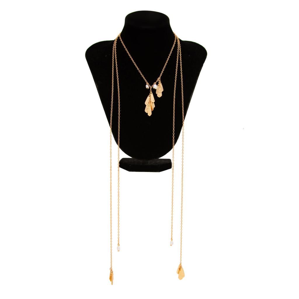 Temperament Fashion Bow Cross Necklace Simple Imitation Pearl Tassel Long Section Collarbone Chain