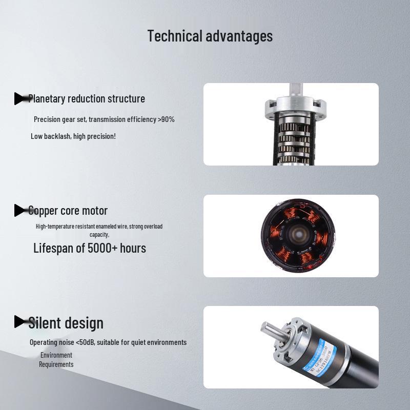 Motor cu Angrenaje Planetare Fără Perii 12V/24V cu Cuplu Ridicat - Compact cu Viteză Variabilă Model 3650