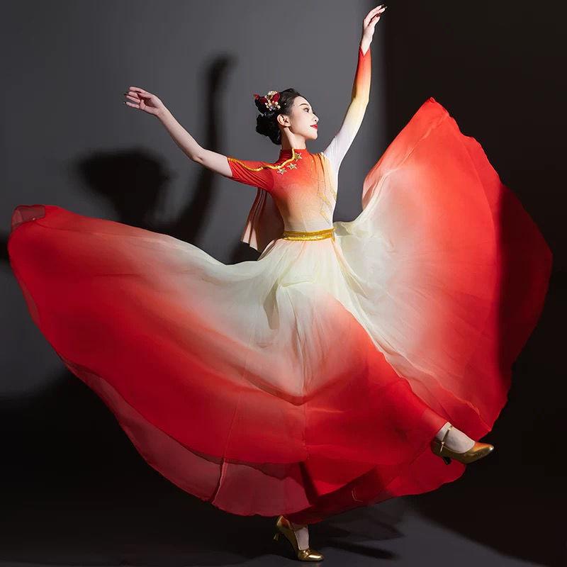 

Women s Red Modern Dance Skirt Set for Chorus Performances - I Love My Motherland 2XL