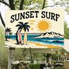 Sunset Surf Beach Tapestry Retro Palm Tree Surfboard Graphic Wall Hanging Aesthetic Decor Bedroom Dorm Room