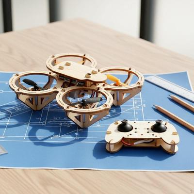 DIY Wooden RC Quadcopter Craft Kit for Ages 8+ Remote Control Flying Model Science Experiment Toys