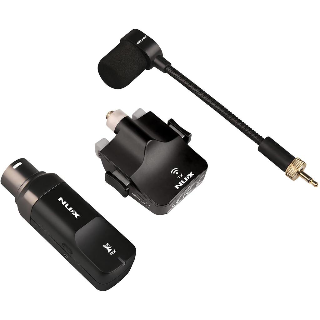 NUX Wireless Saxophone System, 2.4GHz, 20m Transmission, Auto-Pairing, 3 Switchable EQs for Soprano, Alto, and Tenor Saxophones, USB Type-C