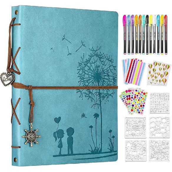 SEEHAN Leather Scrapbook Photo Album 8.5x11inch Travelling Journal Scrap Book, Love Memory Photo Book for Couples Scrap Book DIY Photo Album Vintage