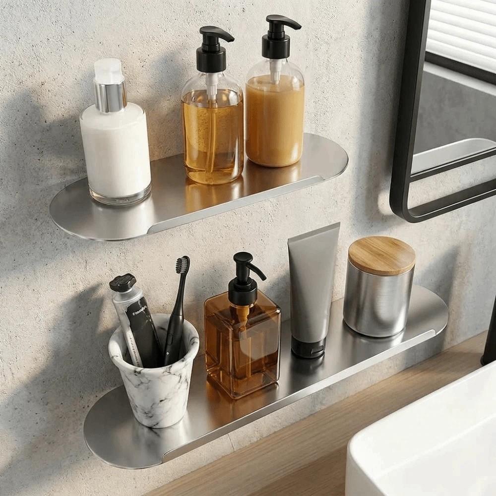 Stainless Steel Wall Floating Shelf Wall Mounted Spice Rack Simple Bathroom Storage Rack Kitchen