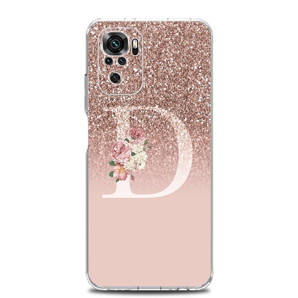 Letter Pink Shiny M R Phone Case For Xiaomi Redmi Note 14 13 12 4G 9 8 10 11 Pro Plus 5G 14C 13C 12C 10C 9C 9A Clear TPU Cover