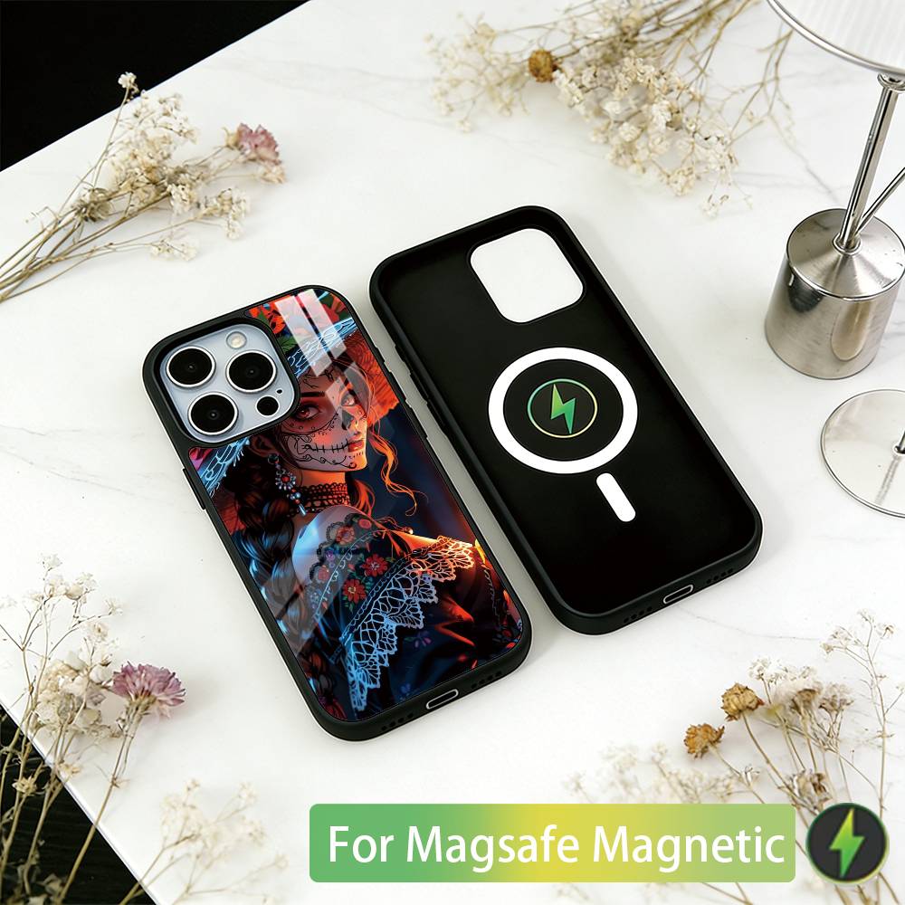 Mexican Catrina Skull Girl Phone Case For iPhone17,16,15,14,13,12,11 Plus,Pro Magnetic For Magsafe Wireless Charging