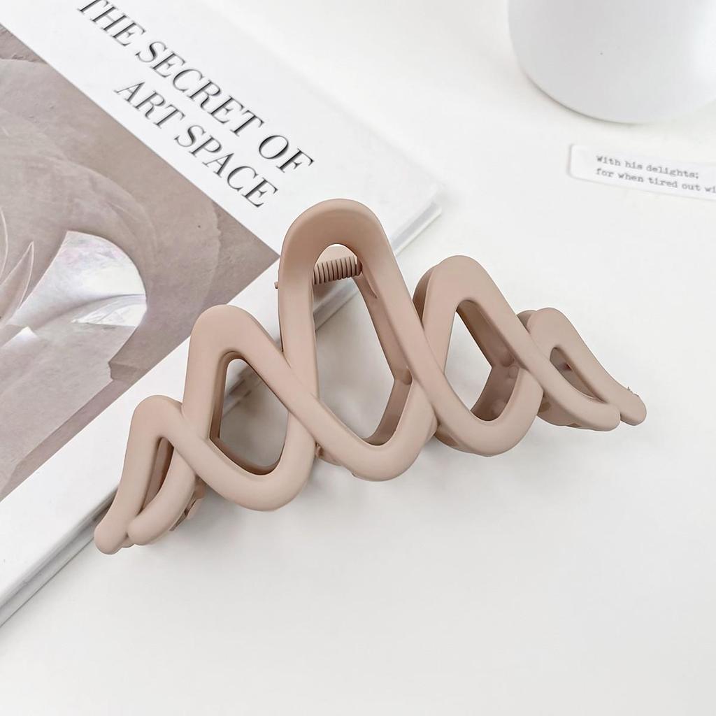 Milk Tea Color Large Hair Claw - Korean Style Fashionable Hollow Out Shark Clip for Women's Updos