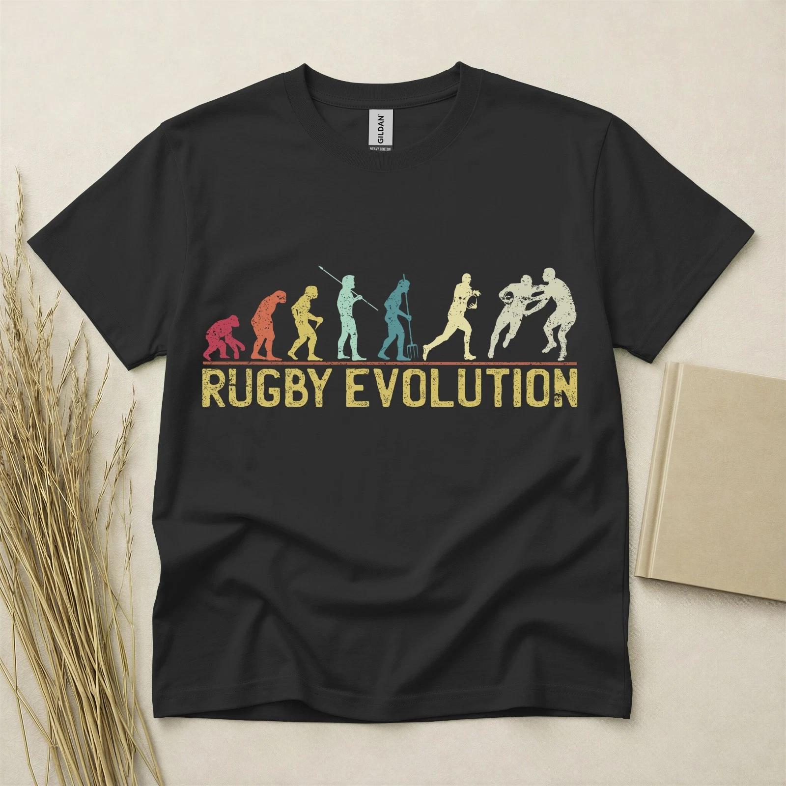 Rugby Evolution T Shirt Funny Rugby Gift Retro Sports Tee Gildan Cotton Top XL