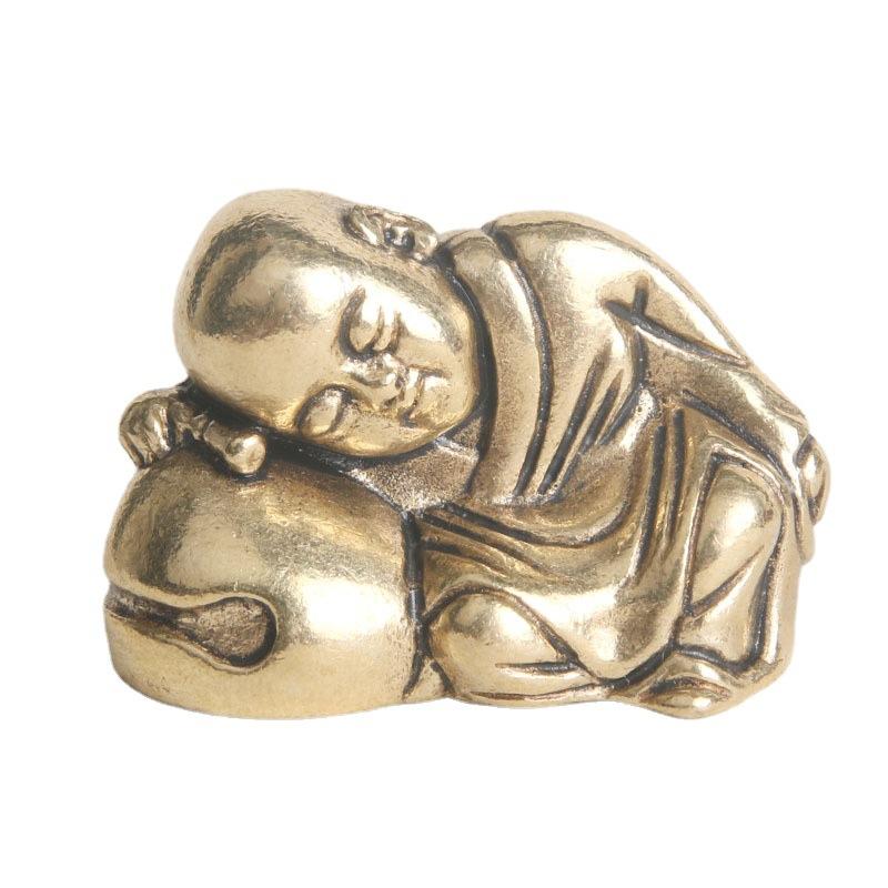 Vintage Brass Zen Little Monk Desktop Ornament Fun Copper Sculpture Craft Tea Pet Decoration Copperware Wholesale