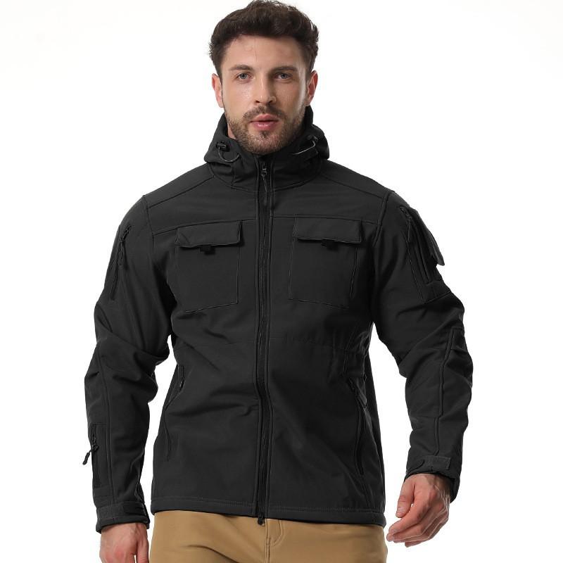 

Beetle Invaders Soft-shell Windbreaker Warm Coat With Velvet Thick Hooded Jacket M чёрный