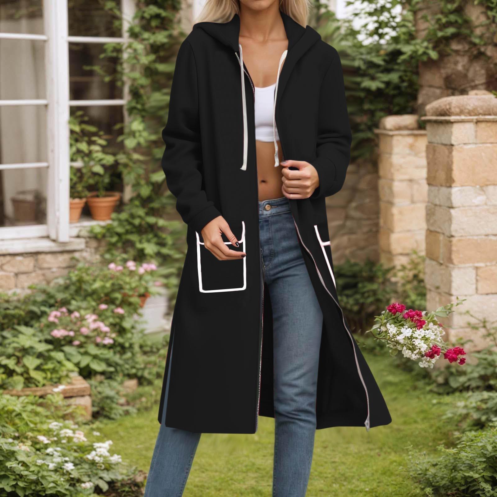 

Женский модный свободный кардиган на молнии, длинный, однотонный, толстовка-куртка с капюшоном XL