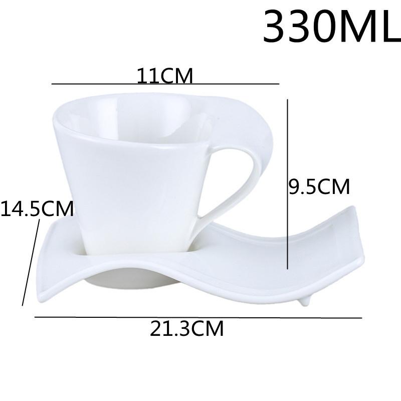 Europäisches Wellenporzellan Kaffeetasse & Untertasse Set Weiße Keramik 90ml/130ml/200ml300ml Kaffeetasse Frühstück Dessertbecher Heimdekoration
