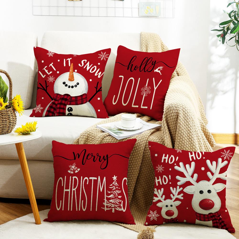 Christmas Pillow Little Snowman Elk Element Set Home Atmosphere Decoration Sofa Cushion Letter Print Pillow Cushion