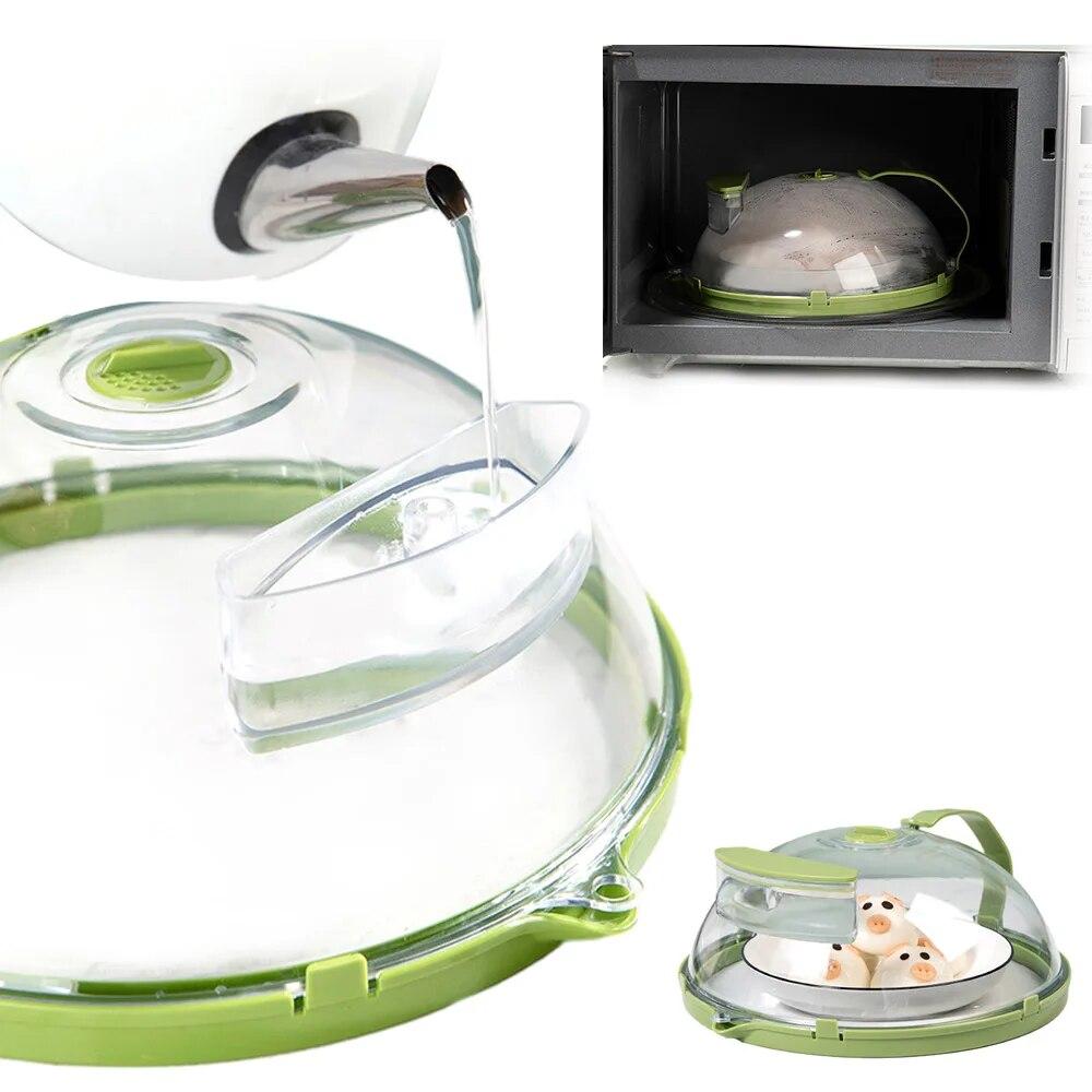 Kryt do mikrovlnné trouby na jídlo, průhledný kryt na rozstřikování do mikrovlnné trouby s vodním parníkem a rukojetí, kryty na talíře 10 palců, kuchyňské pomůcky