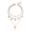 3Pcs/Set Bohemian Starfish Sun Fishtail Pearl Necklace For Women Summer Beach Layered Jewelry Gift