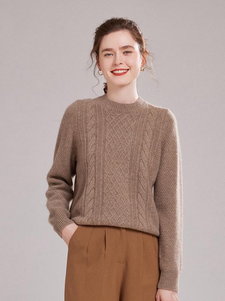 Women's Thick Cashmere Round Neck Sweater - Cozy, Soft, Fluffy Knit for Autumn/Winter