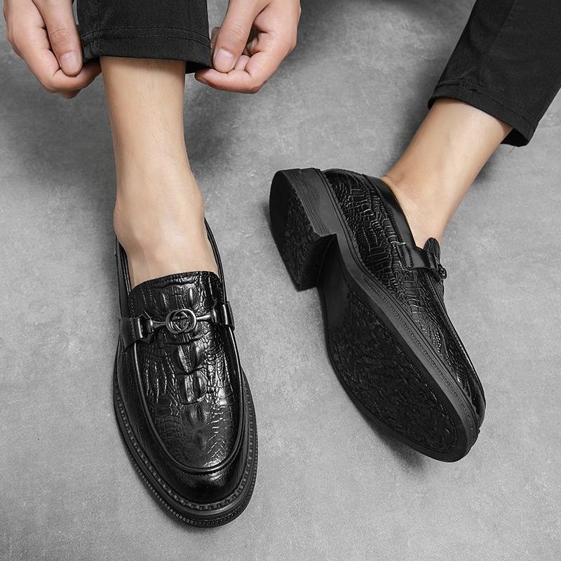 

Мужские мокасины в стиле панк на толстой подошве, на платформе, увеличивающие рост, черные туфли для выпускного вечера и смокинга EU:37 чёрный