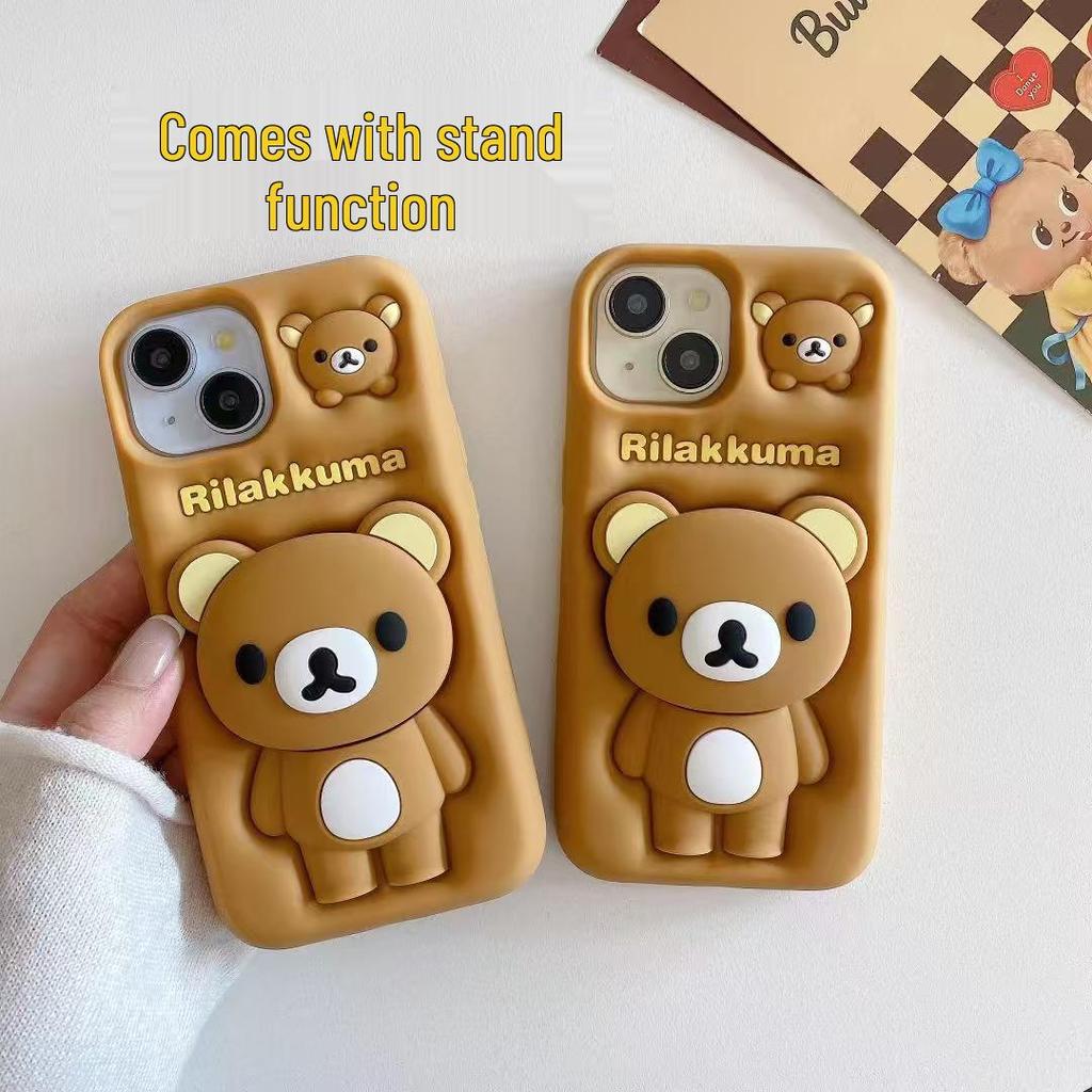 Cartoon Bear Stand Anti-Fall Case for iPhone 11/13/14/15/16/17 Pro Max