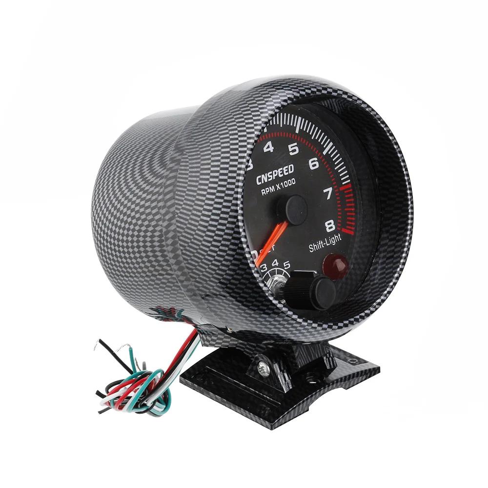 12V Tachometer Gauge 3.75'' Car Universal Black Tachometer Gauge 7color Inter Shift Light 0-8000 RPM Fit 4 6 8 Cylinder