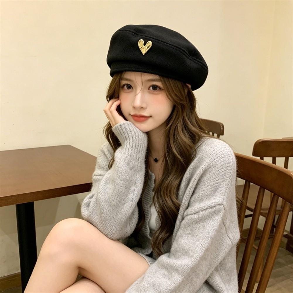 Solid Color Love Beret Thick Octagonal Cap Vintage Painter Hat Girls