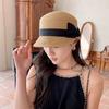 Grass Woven Shading Cap Bow Shaped Sun Hat Elegant Duckbill Hat  Summer