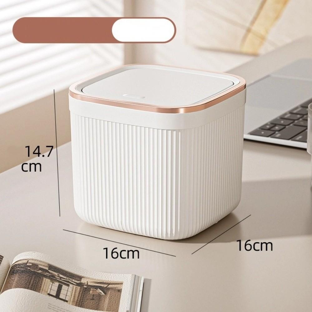 

Квадратное настольное мусорное ведро Нажимной тип Коробка для хранения на столе Прочное Мини-мусорное ведро Дом White L