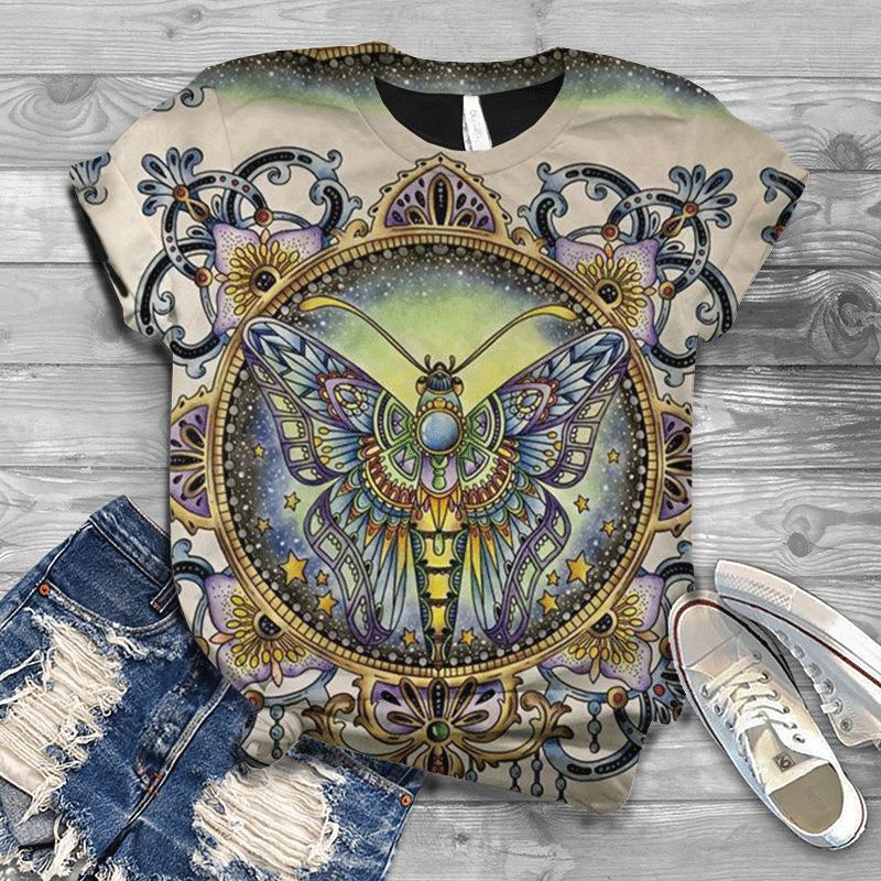 Summer Top Butterfly Series 3D Digital Printed Sports and Leisure Loose Women's Short Sleeved T-shirt