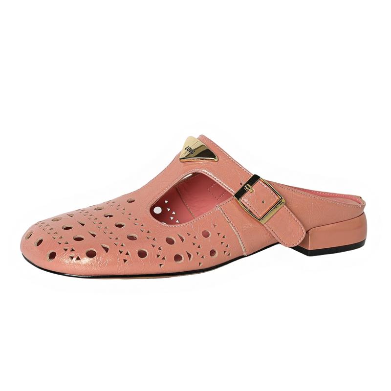 

Модная женская обувь из натуральной кожи, коровьей кожи, с металлической эластичной пряжкой, дышащая, на низком каблуке, с закрытым носком, шлепанцы Мюли 220 розовый