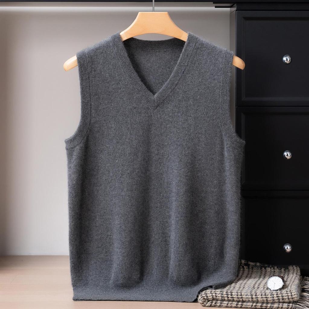 Men's Cashmere V-Neck Sleeveless Knit Vest - 2025 Autumn/Winter Collection