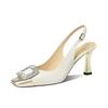 Rhinestone Square Buckle High Heels Back Trip Strap Slim Heel Single Shoes Summer Elegant Back Empty Wrapped Head Sandals Women