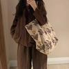 Retro National Style Embroidery Large Capacity Floral Canvas Shoulder Crossbody Bag with Double Straps Multi-Purpose Bag