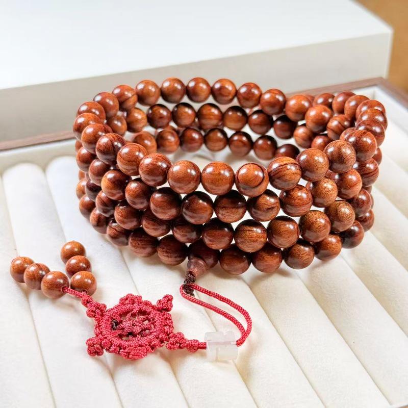 Large-Leaf Yellow Pear Wood Mala Bracelet with 108 Buddhist Beads, High-Density Kang Pear Rosewood for Women