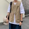 Men Cargo Waistcoat Sleeveless Single Breasted Multi Pockets Design One Tone Athletic Vest Outdoor Use Street Wear