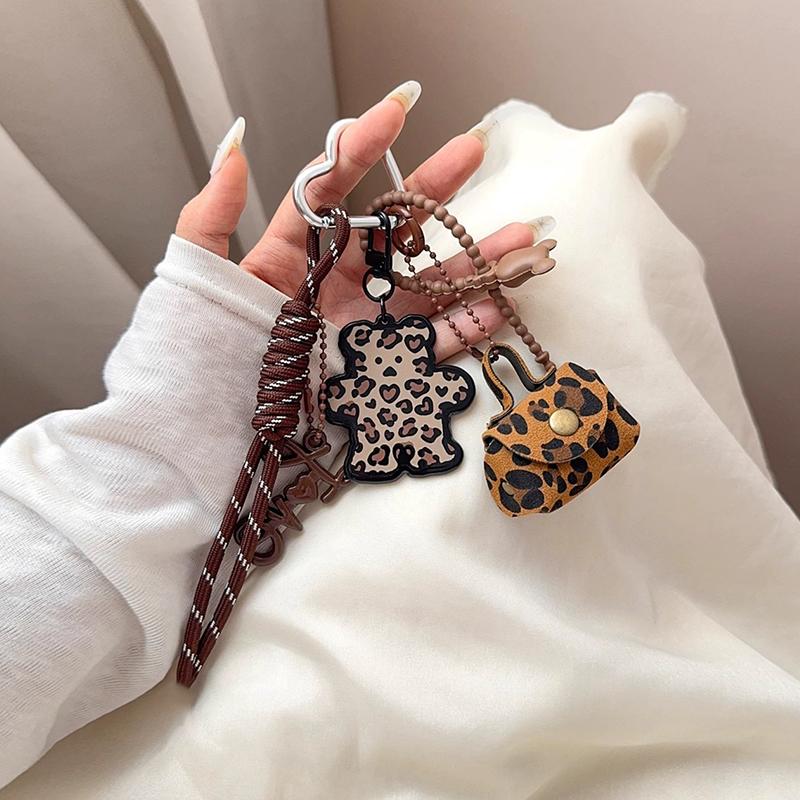 Maillard Style Leather Lemon Flower Backpack Pendant Leopard Print Little Bear Rainbow Decoration Key Chain