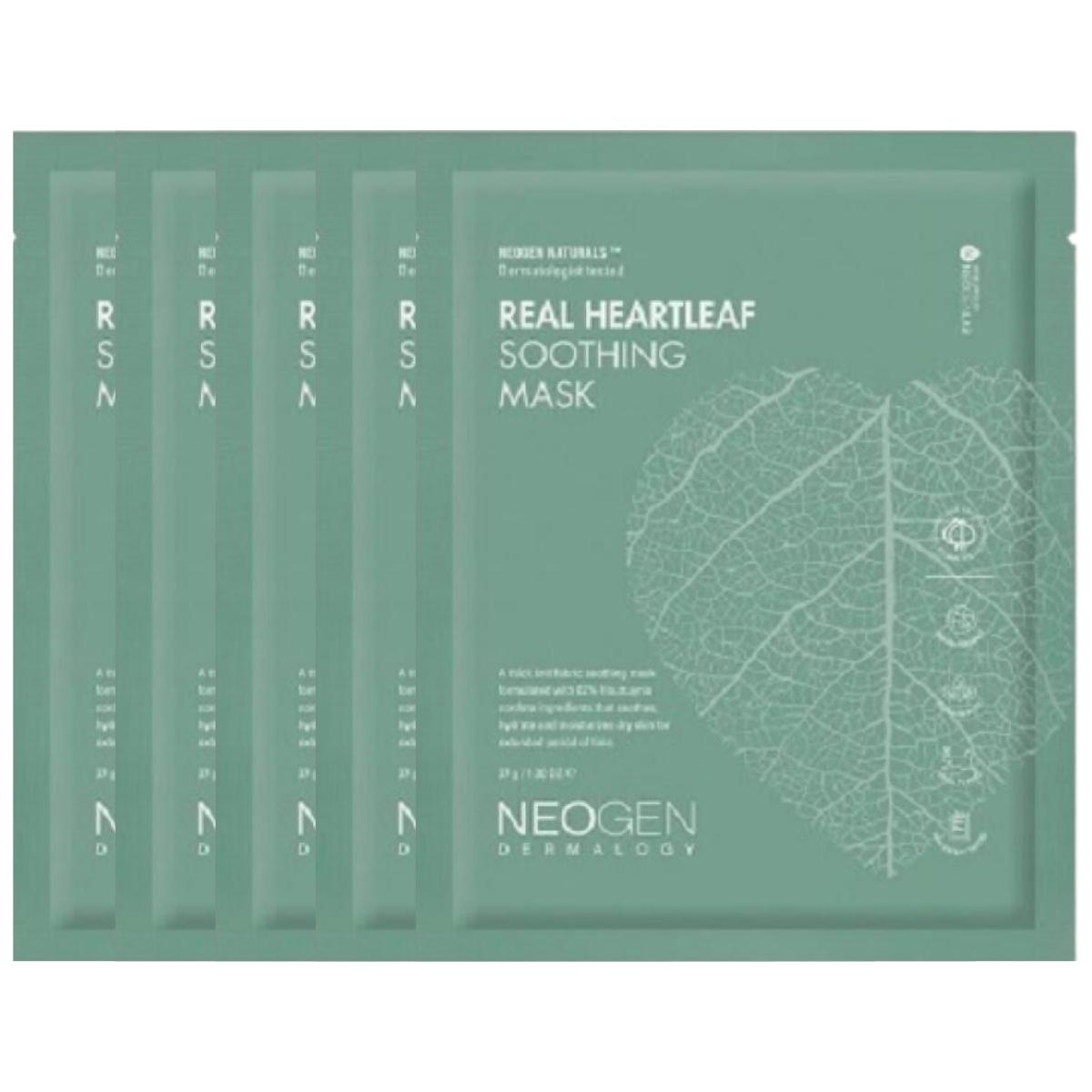 NEOGEN Dermalogy Real Heartleaf Soothing Mask Instant Calming & Hydrating Knit Sheet Mask 37g (5 Sheets)