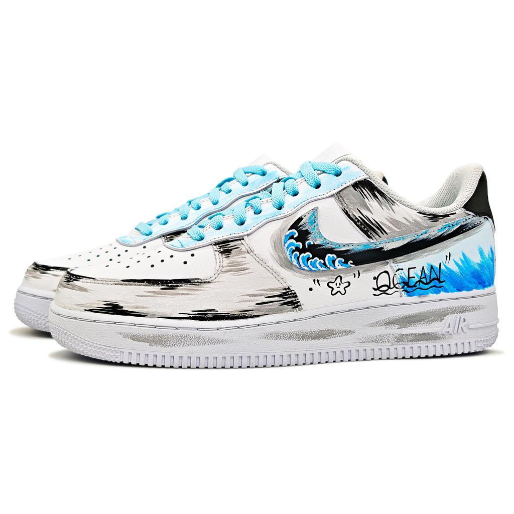 Nike Air Force 1 Odporne na ścieranie Lekkie Zwiększające wzrost Niskie Buty do skateboardingu Unisex Białe Niebieskie CW2288-111(Drużyna1148-)