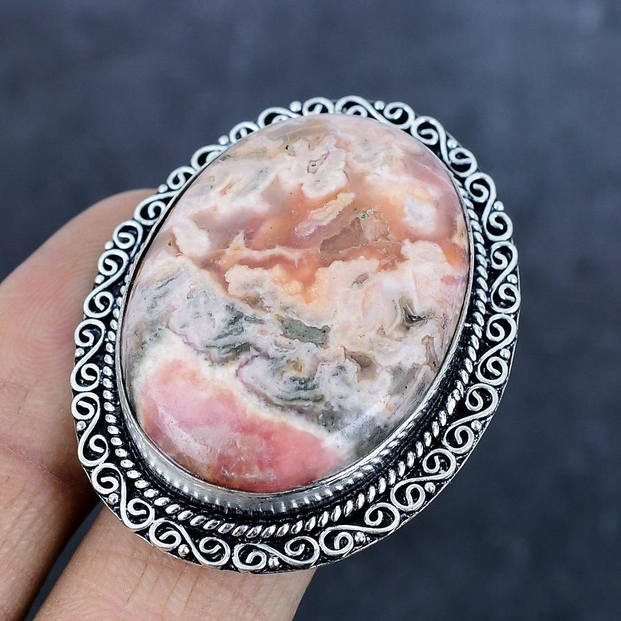 Natural Rhodochrosite Gemstone 925 Sterling Silver Jewelry Ring Size 7 Y6v46