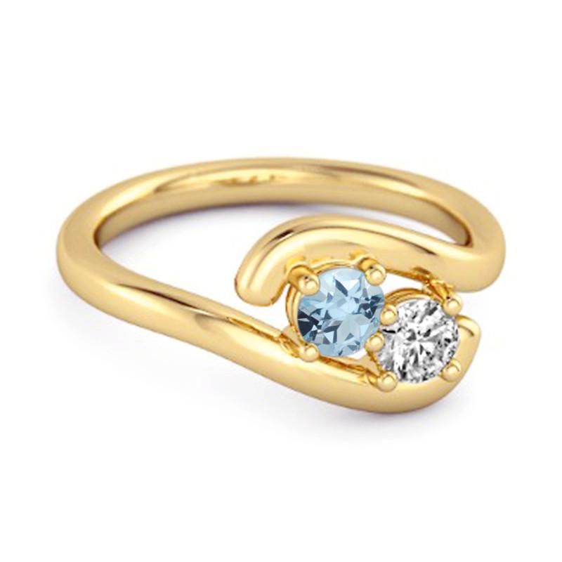 Blue Topaz Two-Stone Bypass Ring - 925 Sterling Silver Gold Vermeil