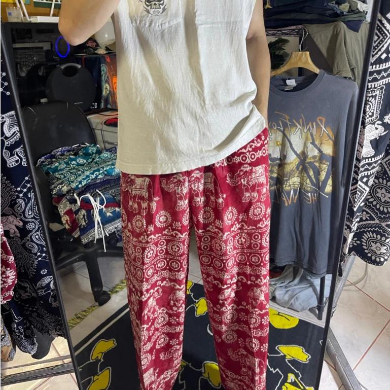 39 Designs Elephant Pants Loose Leg Adjustable Elastic Waistband StrapUnisex Women Men Print Thailand Casual Streetwear Boho Bohemian Retro Vintage