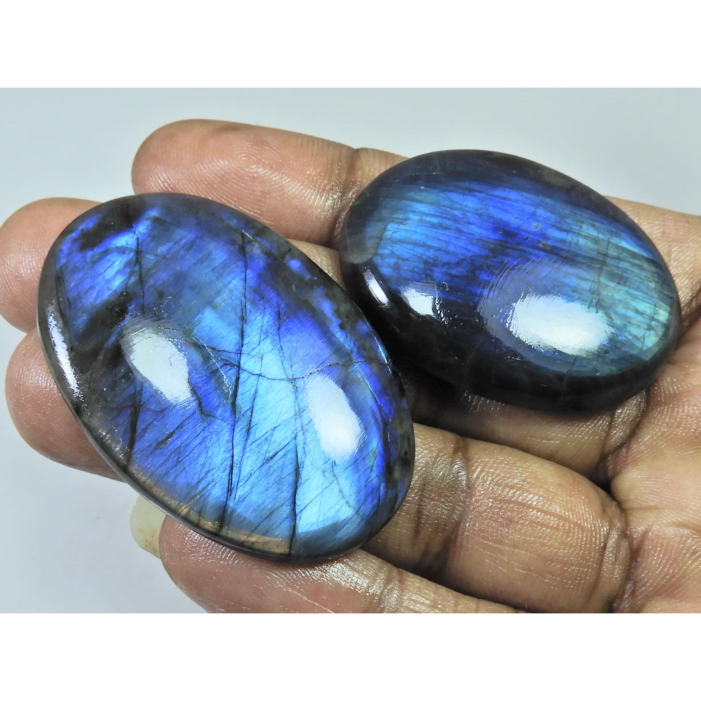 42-47 MM Natural Labradorite Multi Oval Cabochon Loose Gemstone 2 Pcs Lot D-207