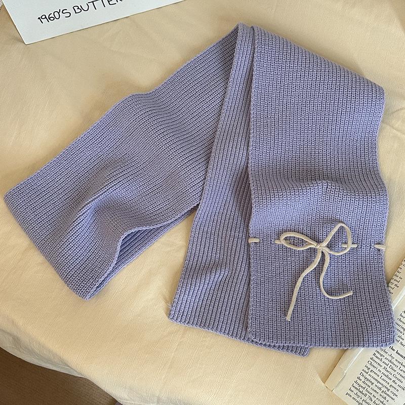 Luochi Knitting Bow Tie Scarf: Women's Winter Warm, Windproof Wool Neck Warmer