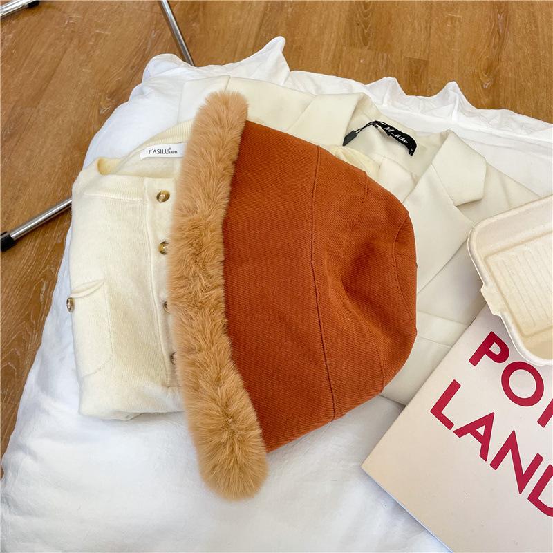 

Hat women s autumn and winter versatile velvet lamb wool bucket hat casual wide-brimmed warm plush basin hat M(56-58cm) помаранчевий