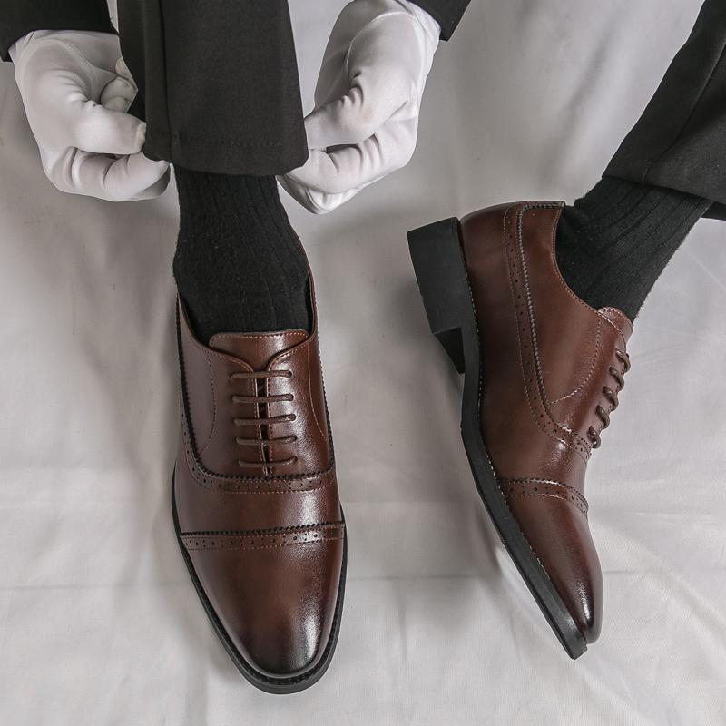 Men Oxfords Dress Brogues Derbys Brown Formal Business Black Patent Leather Shoes Tuxedo Wedding Shoes Over Sized